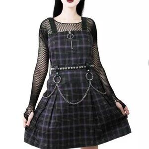 Killstar reagan pinafore purple gingham dress☆
